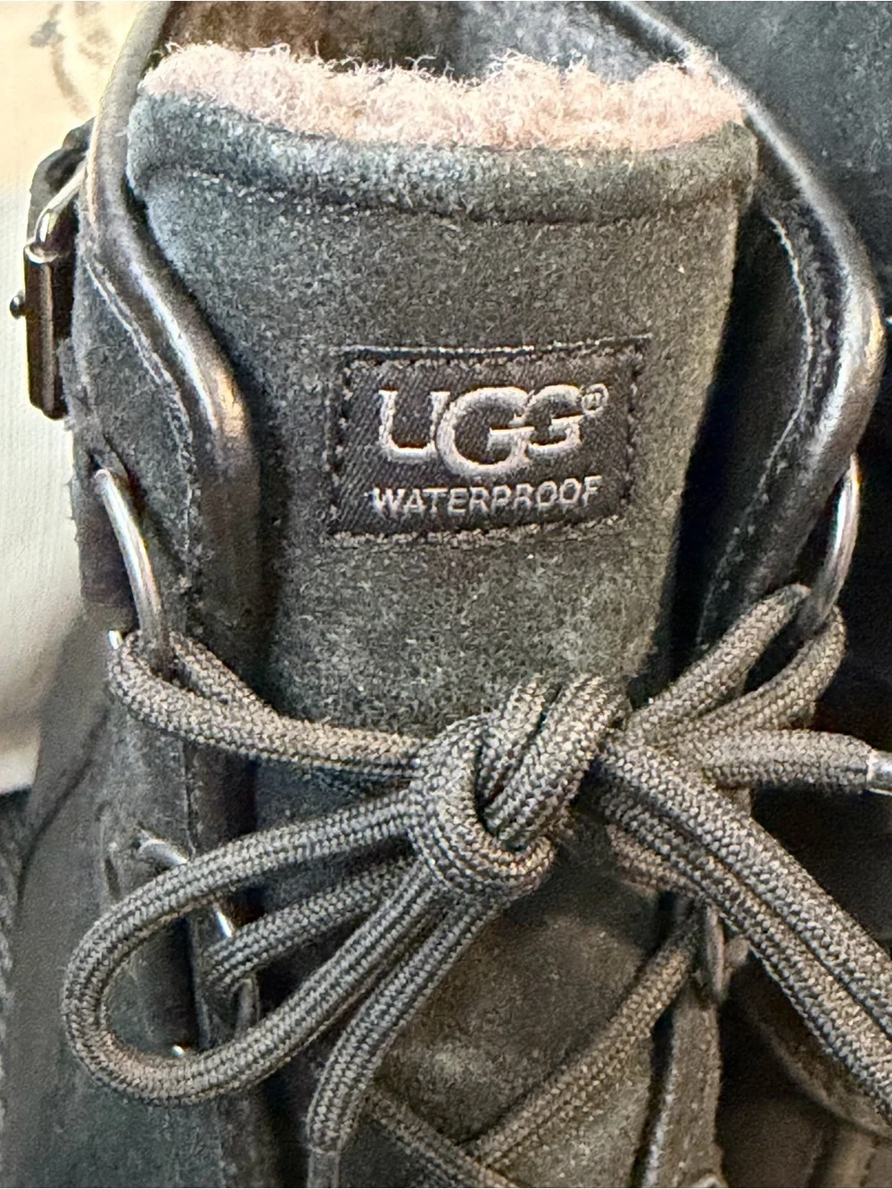 UGG Black Lace-Up Shearling-Trim Duck Boots